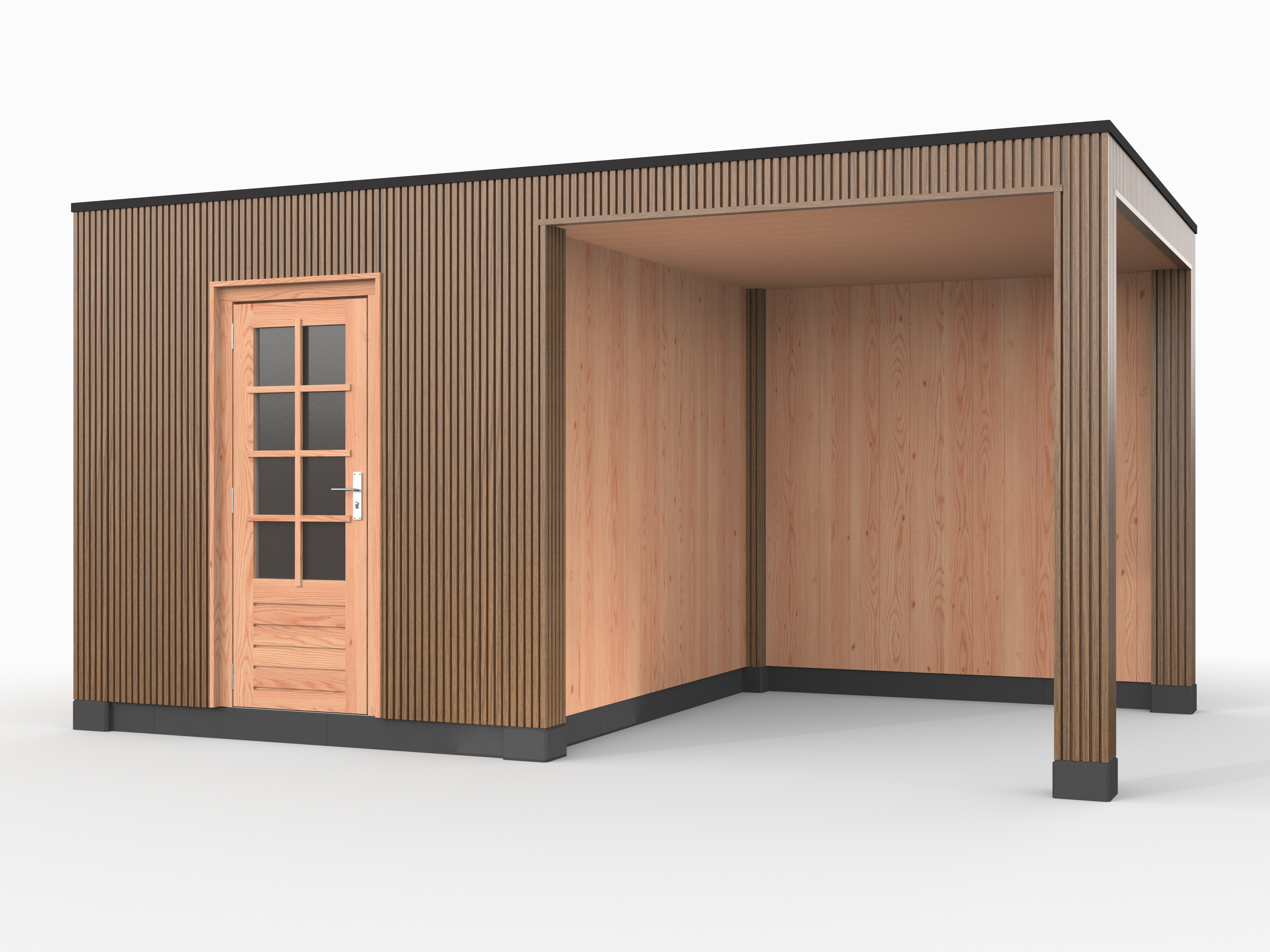 Douglas overkapping, 500 x 300, met schuur en achterwand, Westwood Rhombus Teak - Afbeelding 1